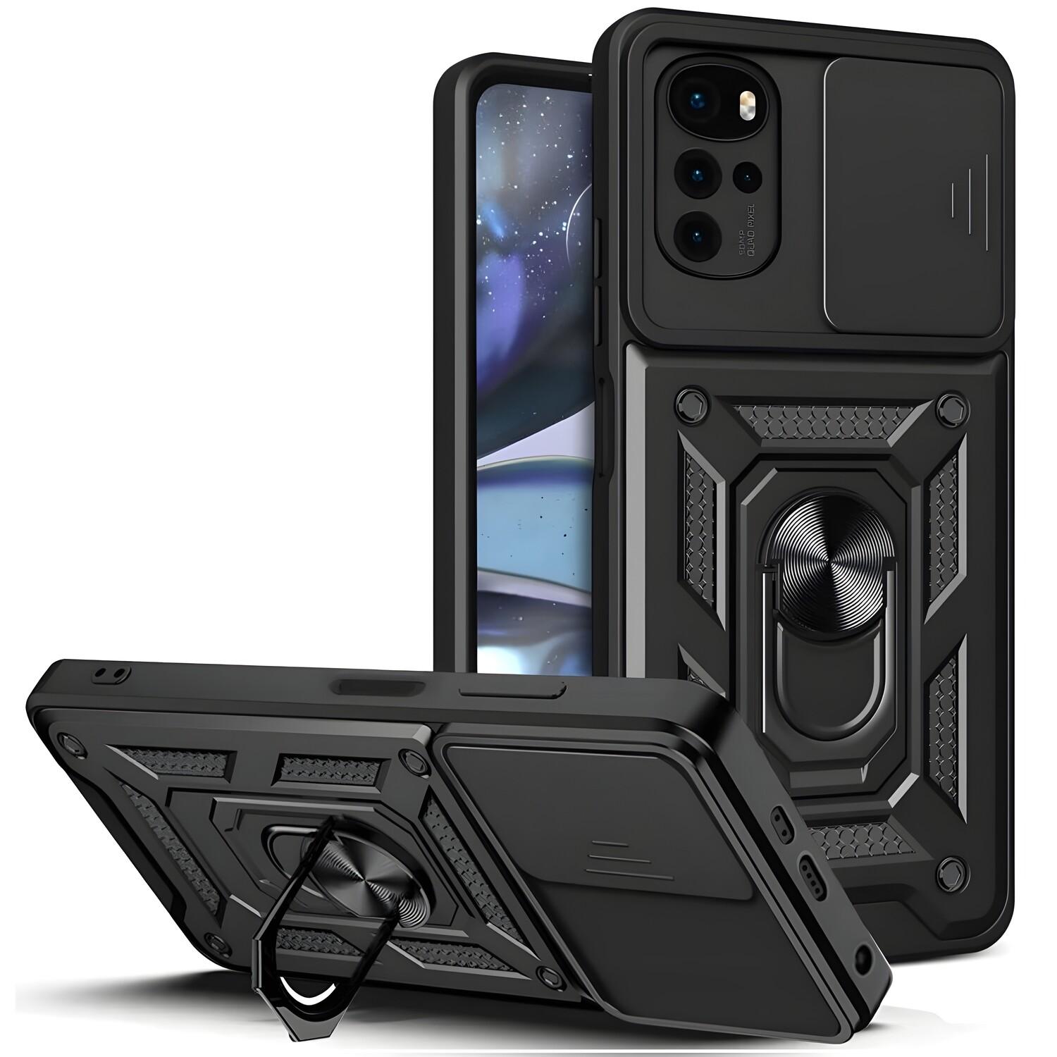 Hybrid Armor Camshield pour Motorola Moto G22/Moto G4 Plus - Noir