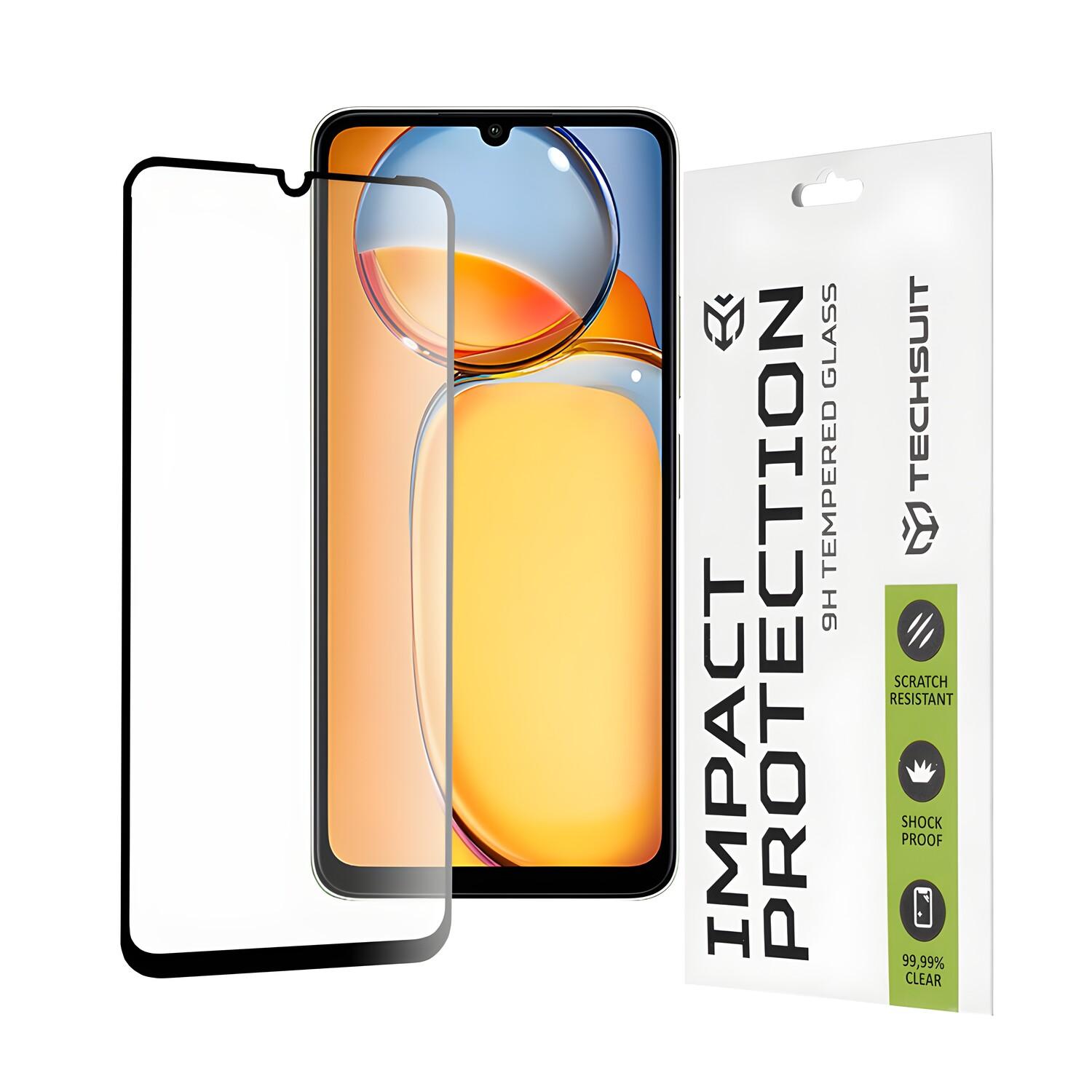 Verre de protection intégral 111D Techsuit pour Xiaomi Redmi 13C 5G/Redmi 13C 4G/Poco C65/Poco M6 - Noir