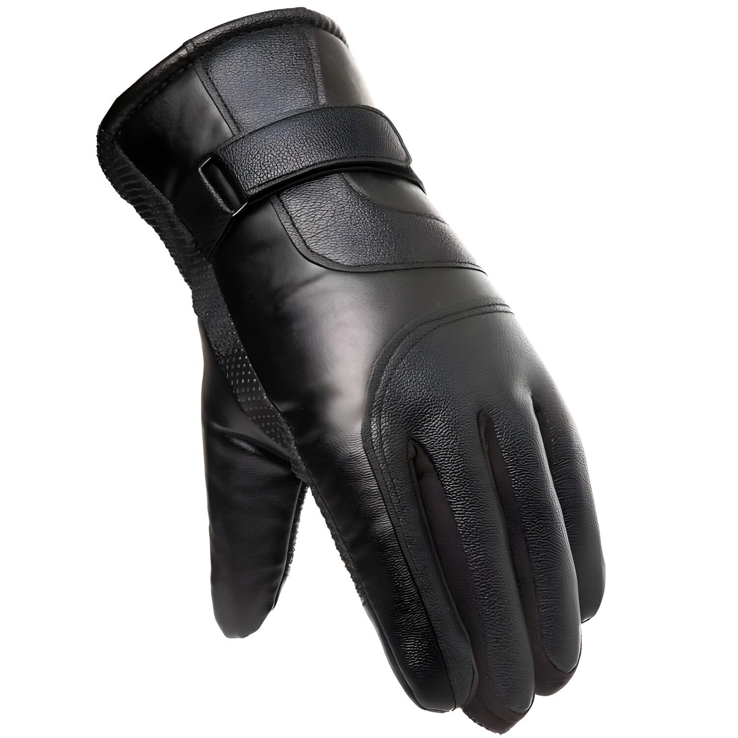 Gants pour hommes isolés en cuir PU pour écrans tactiles – Noir