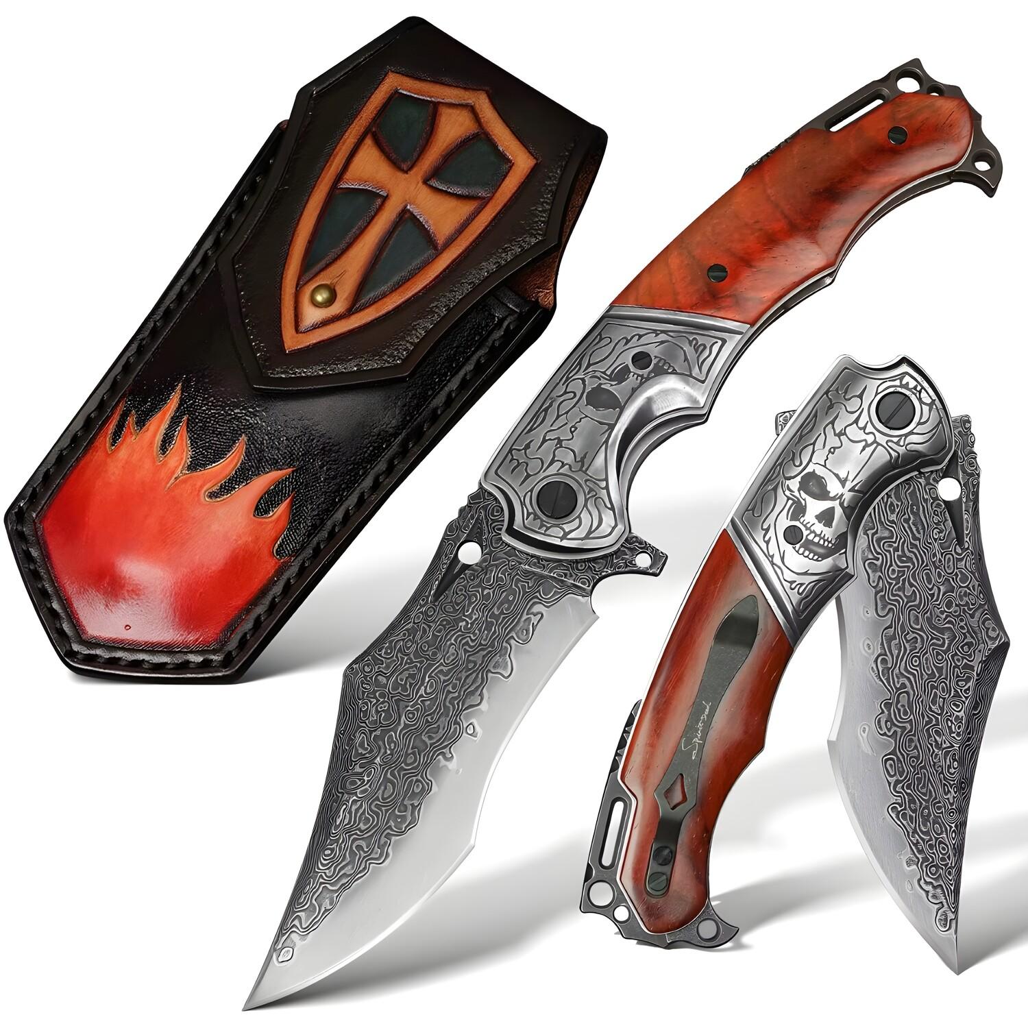 Couteau de chasse pliant Damasquiné MASTERPIECE Susuki - Marron
