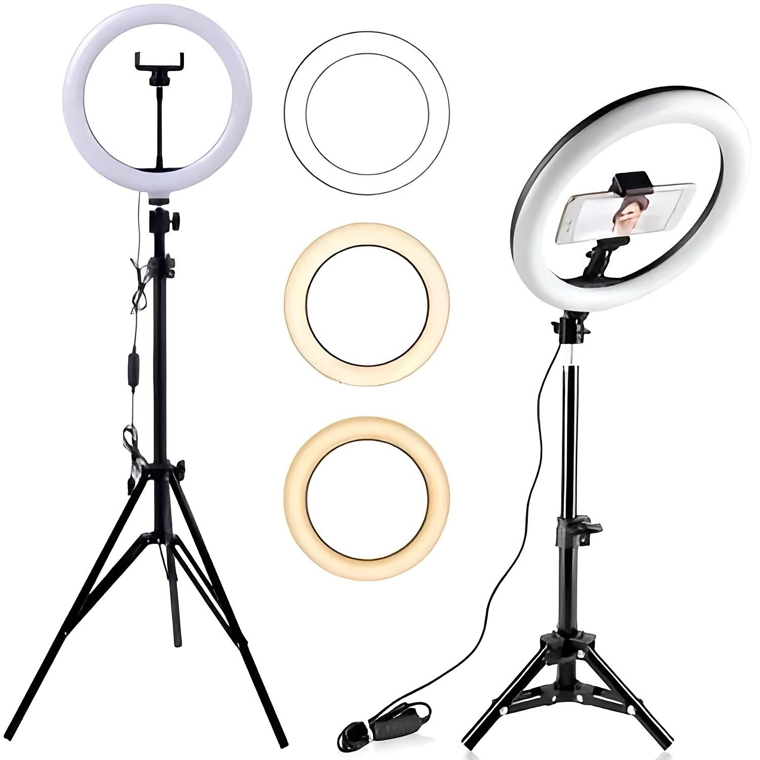Lumière circulaire LED Tripod avec support pour mobile - Noir