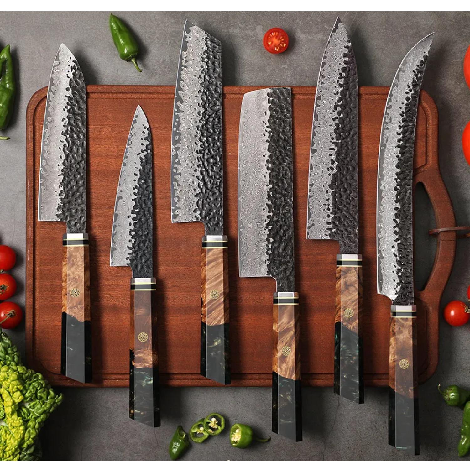 Ensemble de couteaux de cuisine damassés Airi - Vert