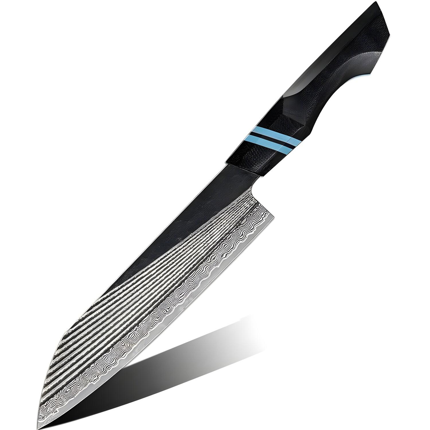Couteau de cuisine damassé Zetsurin - Chef / Noir / Bleu