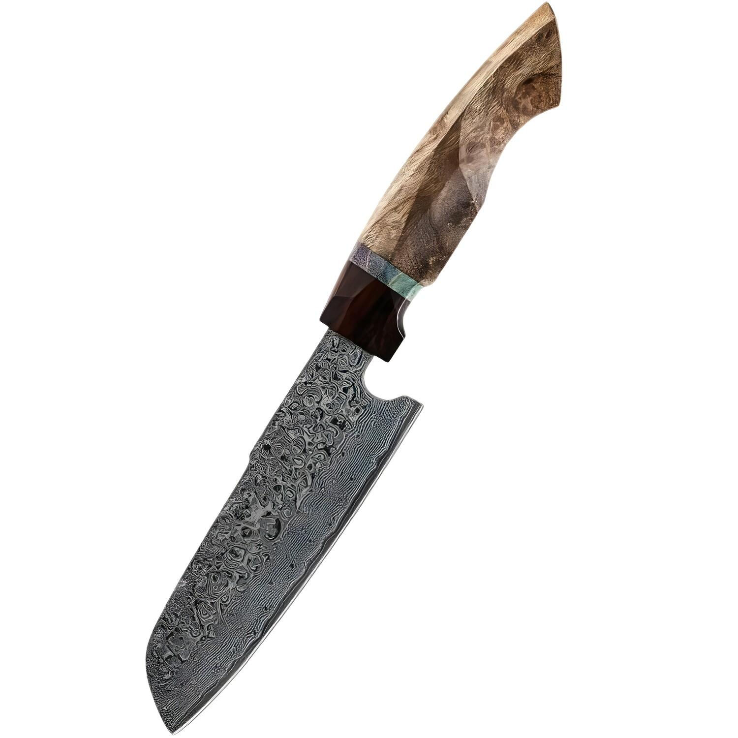 Couteau de cuisine damassé Yunari - Santoku / Marron