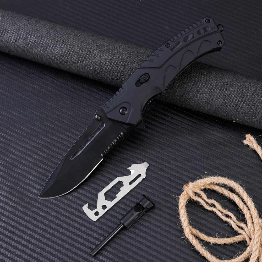 Couteau pliant de plein air CH-35053 - Noir/Typ1