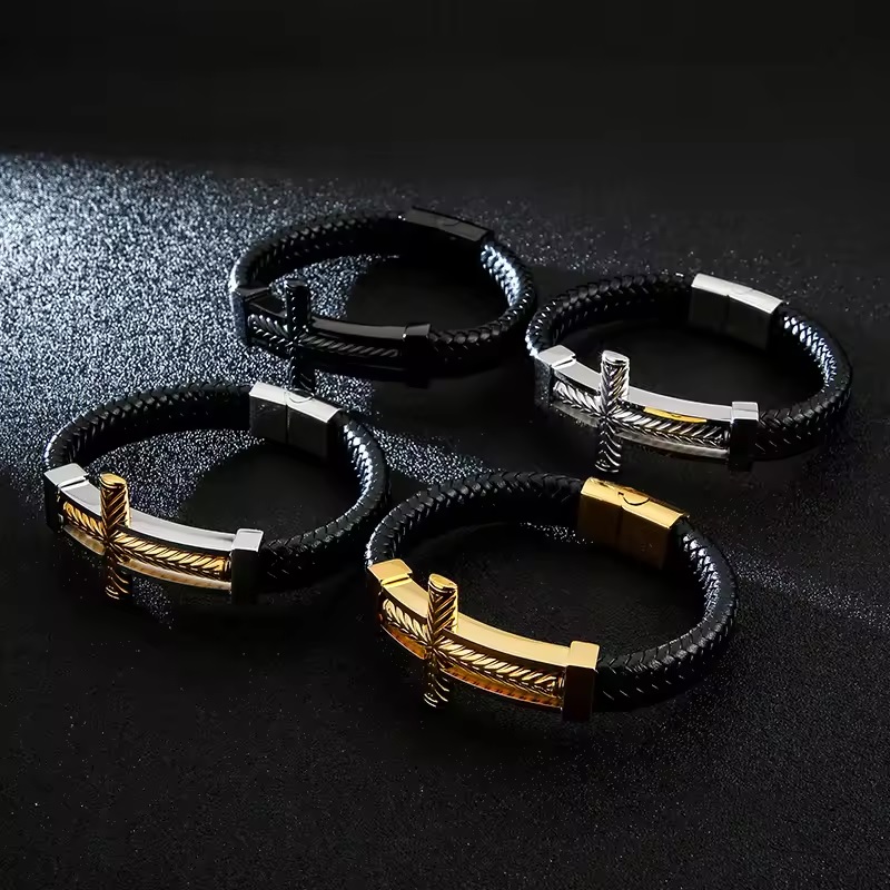 Bracelet Big Cross - Noir / Argent / Or