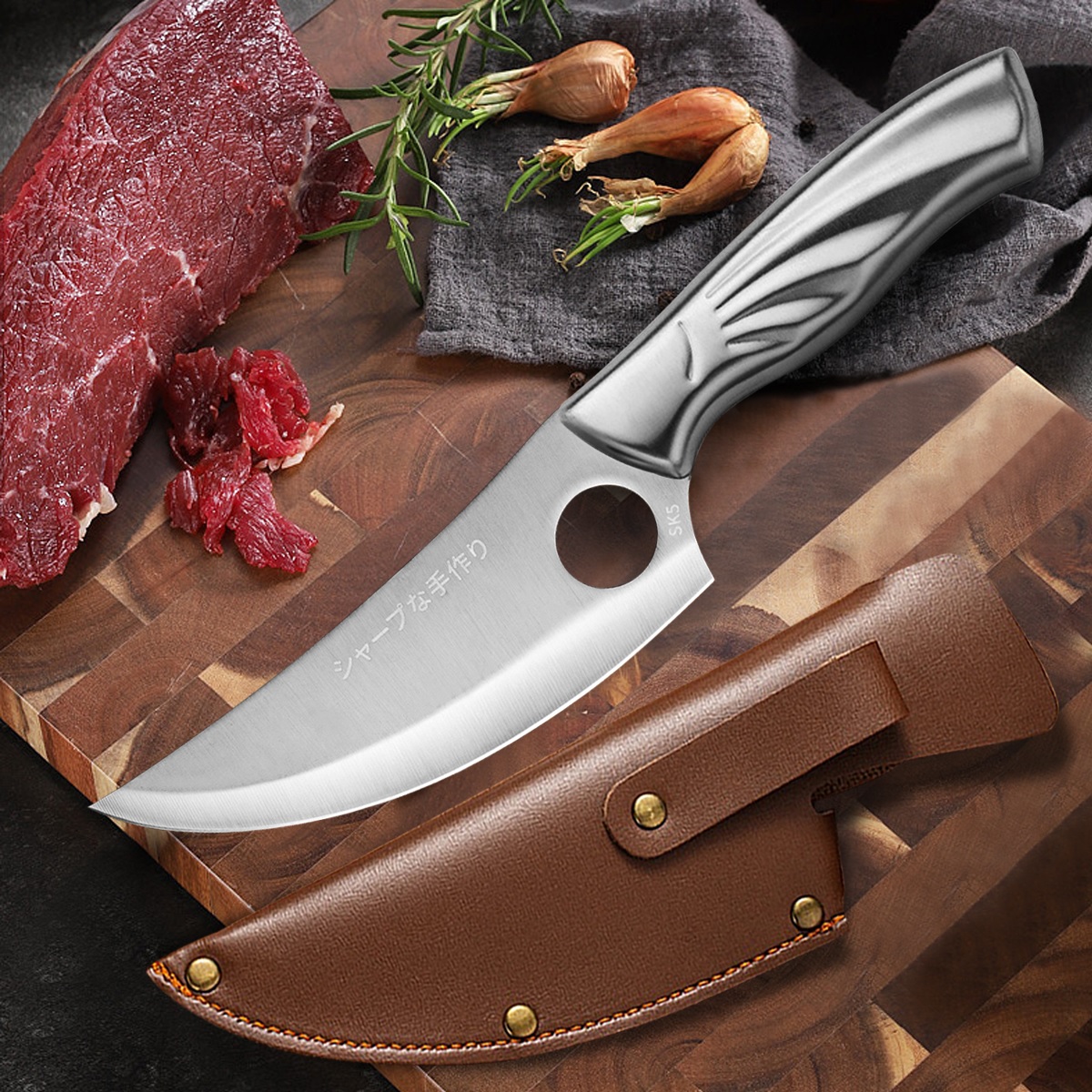 Couteau de cuisine FU-18450 - Argenté / Motif / Avec étui
