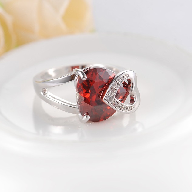 Bague Red Heart - Argentée / 59mm