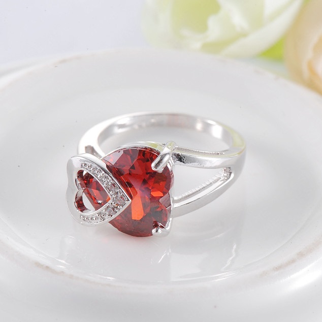 Bague Red Heart - Argentée / 59mm