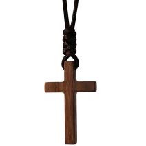 Collier Wood Cross - Marron