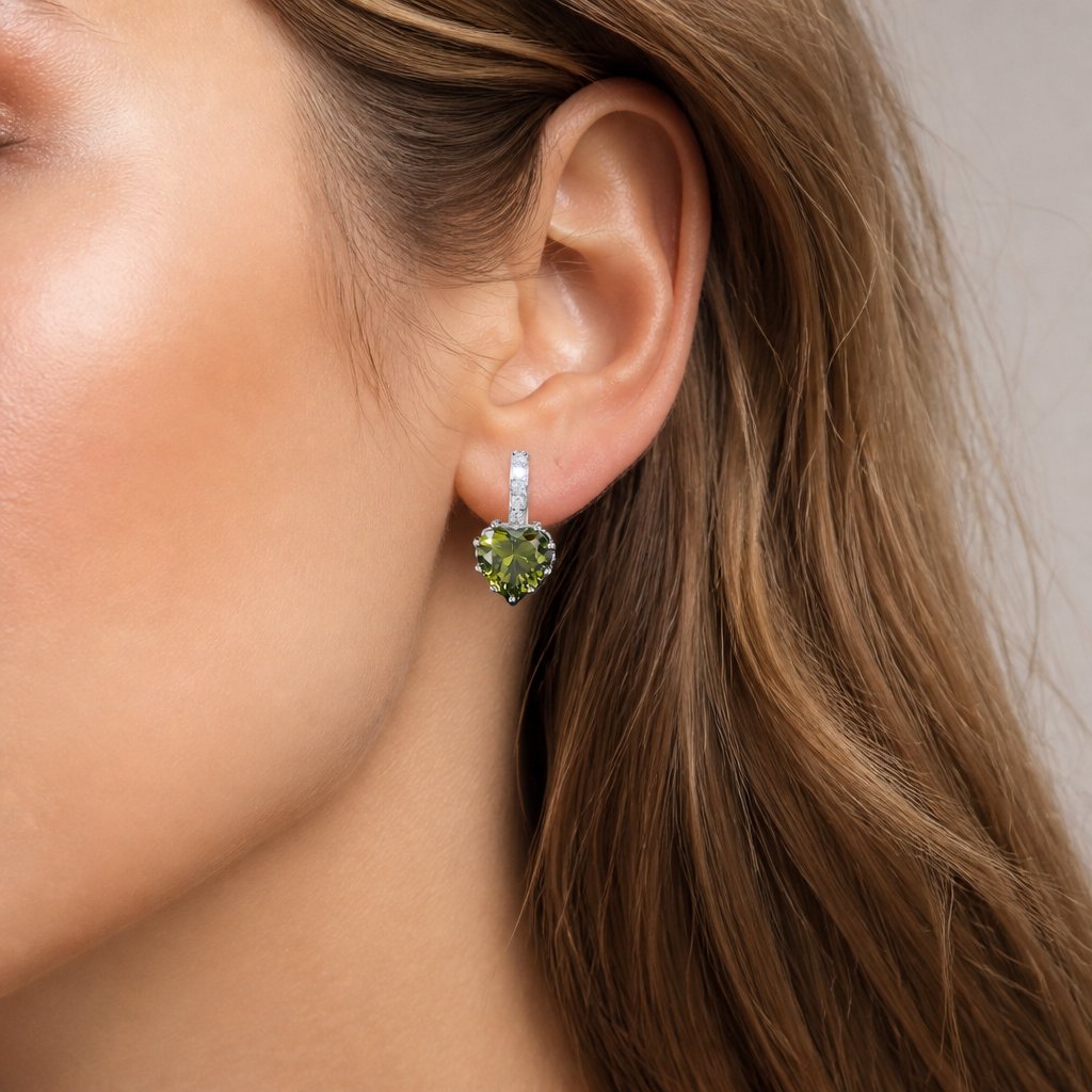Boucles d'oreilles Silver Heart - Vert clair