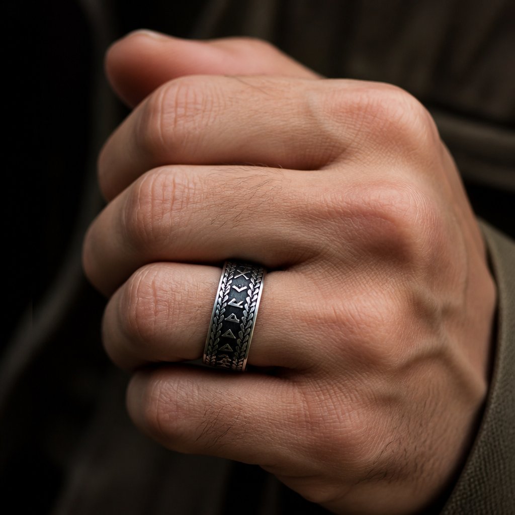 Bague OL-32045 - Noir / Argent / 57mm