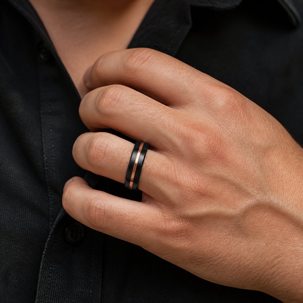 Bague DA-32409 - Noir / Or / Rose / 49mm